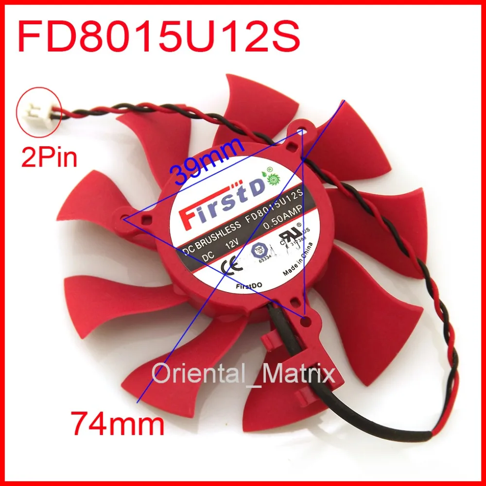 

FD8015U12S DC12V 0.50A 2Pin 74mm 39x39x39mm Graphics/Video Card Fan