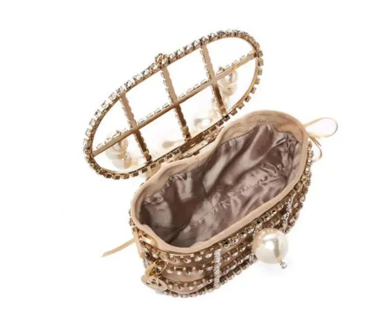 HOT Luxury Lady Handbag Diamond Decorative Basket Bag Rhinestone Birdcage Crystal Bag Female Pearl Bag for Party wedding Bags