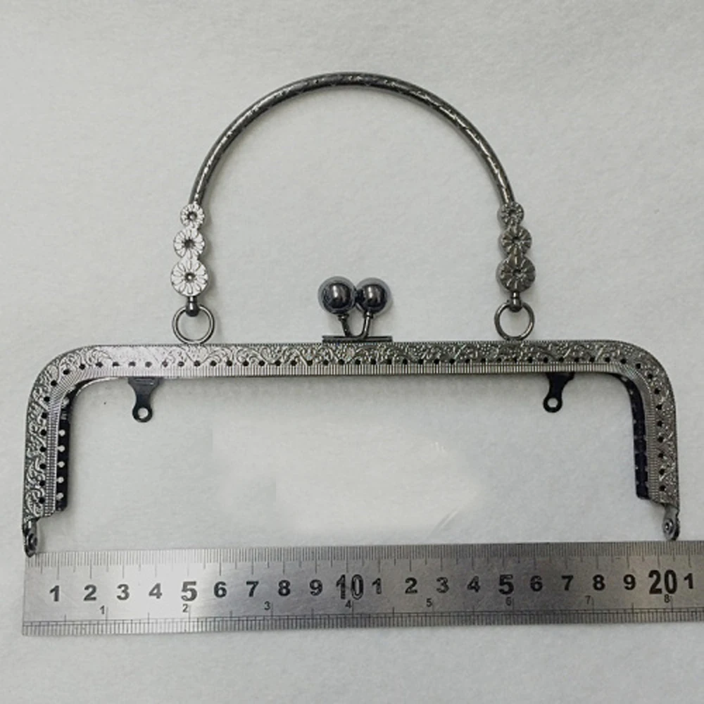 

20cm straight knurling edge purse frame women DIY hand bag making metal clasp kiss buckle with handle hardware 3pcs/lot