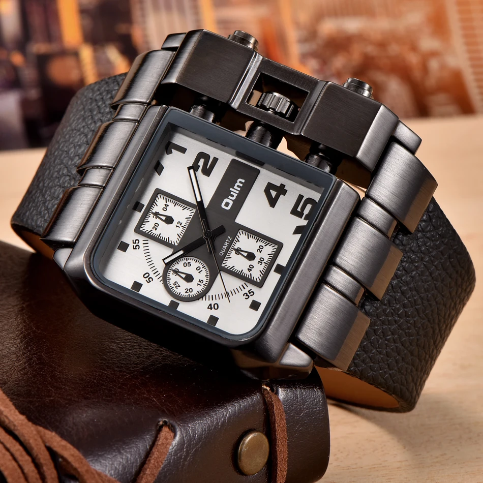 Oulm 3364 Fashion Casual Men Watch Big Size Square Face Wristwatch Male Clock Sport Unique Watches