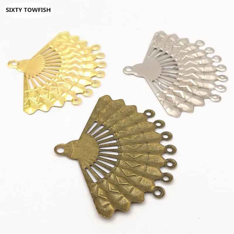 20 Piece 56*43mm Gold color/Antique bronze Metal Filigree Flowers Slice fan-shaped Charms Base Jewelry DIY Component Making