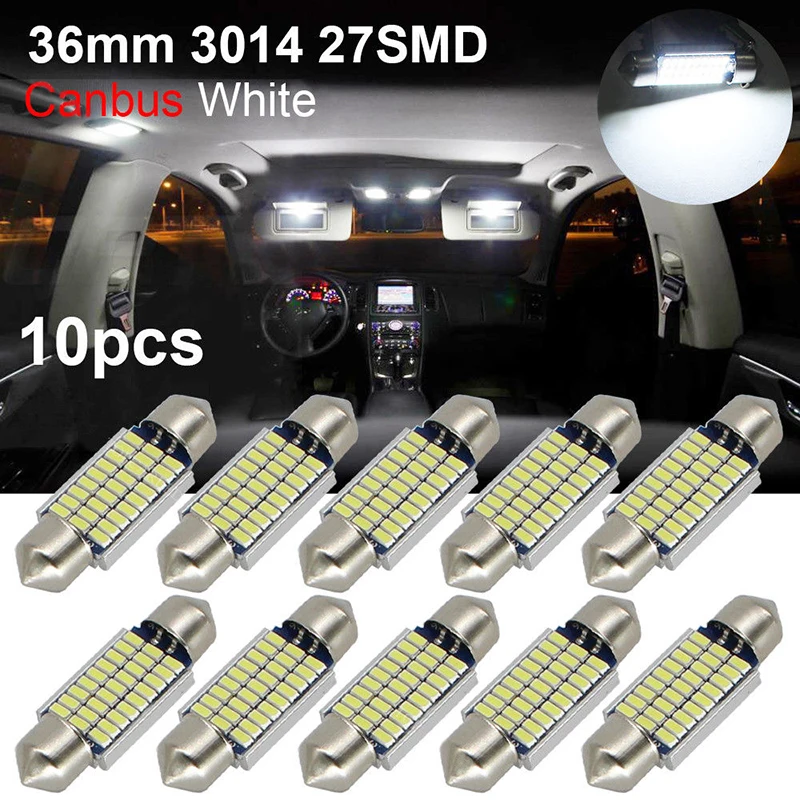 JX-LCLYL 10pcs/set 36MM 3014 27LED Festoon Canbus Car Interior Dome Light Lamp Bulb White