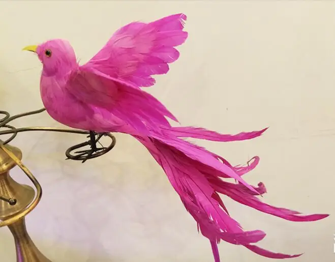 

new wings bird model foam&feathers hot pink bird handicraft,prop,home garden decoration gift about 40x25cm