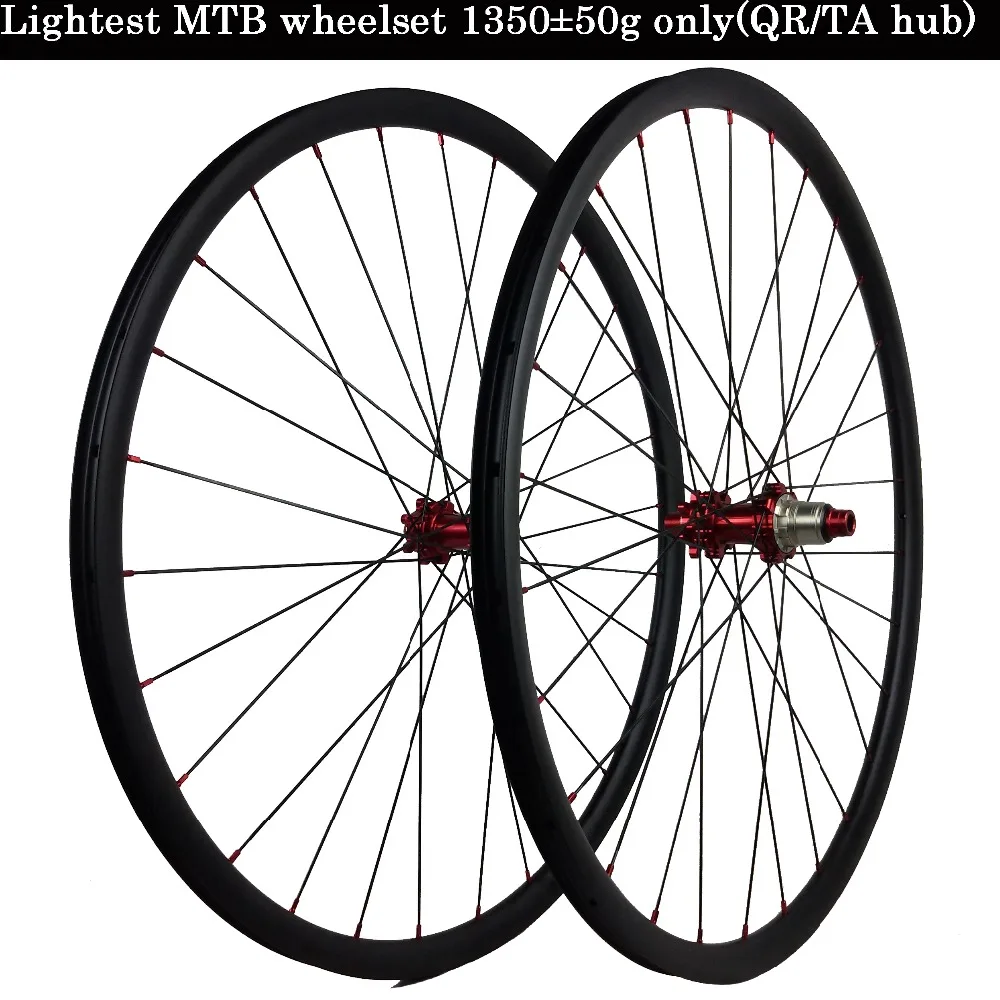 29 Inch Lightest Carbon Mountain XC MTB Wheel 1290g 27er Sticker 26 Wheelset Novatec/Powerway/DT 350 240s Quick Release/Axle Hub