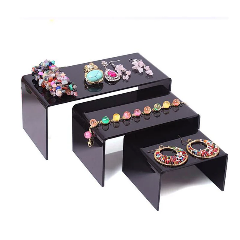 Wholesale Clear Black Jewelry Holder Stand Toy Mobile Wallet Shoes Bracelets Display Plexiglass 3pcs/lot Necklace Earring Shelf