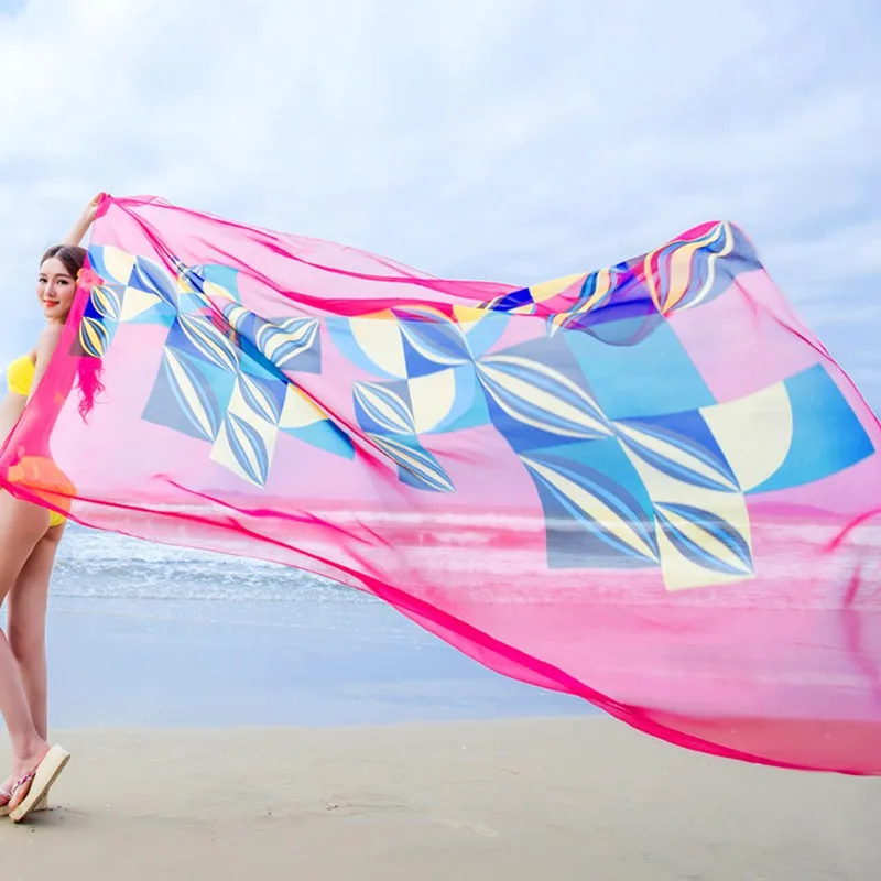 EFINNY 140x190cm Pareo Scarf Women Beach Sarongs Summer Chiffon Scarves Geometrical Design