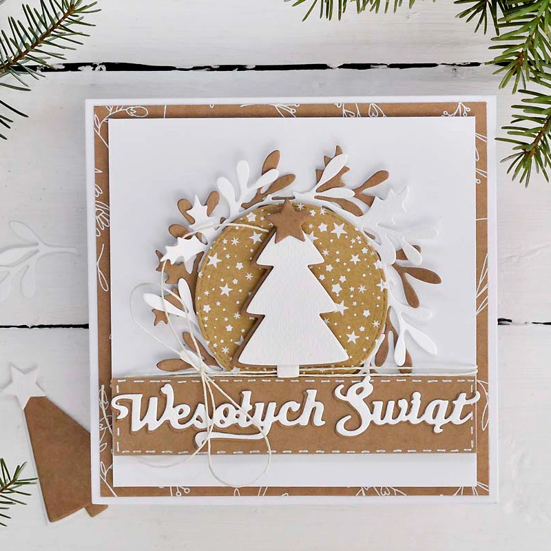 Polish Letters Happy Merry Christmas Metal Cutting Dies Stencils For DIY Scrapbooking Decorative Embossing Card Craft Die Cuts