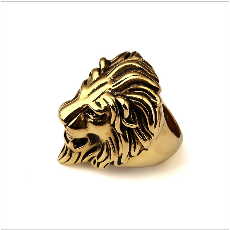 316L Stainless Steel Lion Face Gold Plated  Rings Hipsters Men Women Hip Hop Bijoux Street Dancing Nightclub Punk Finger Jewelry