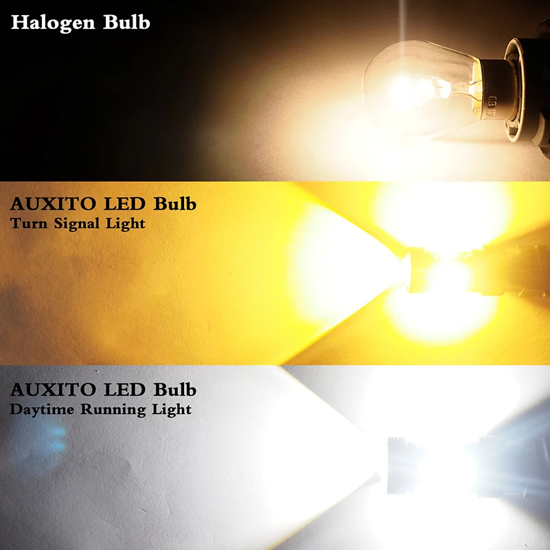 AUXITO White Amber Switching T20 7443 W21/5W W21W LED Bulb T25 3157 3156 P27/7W Car Turn Signal DRL Daytime Running Light 12V