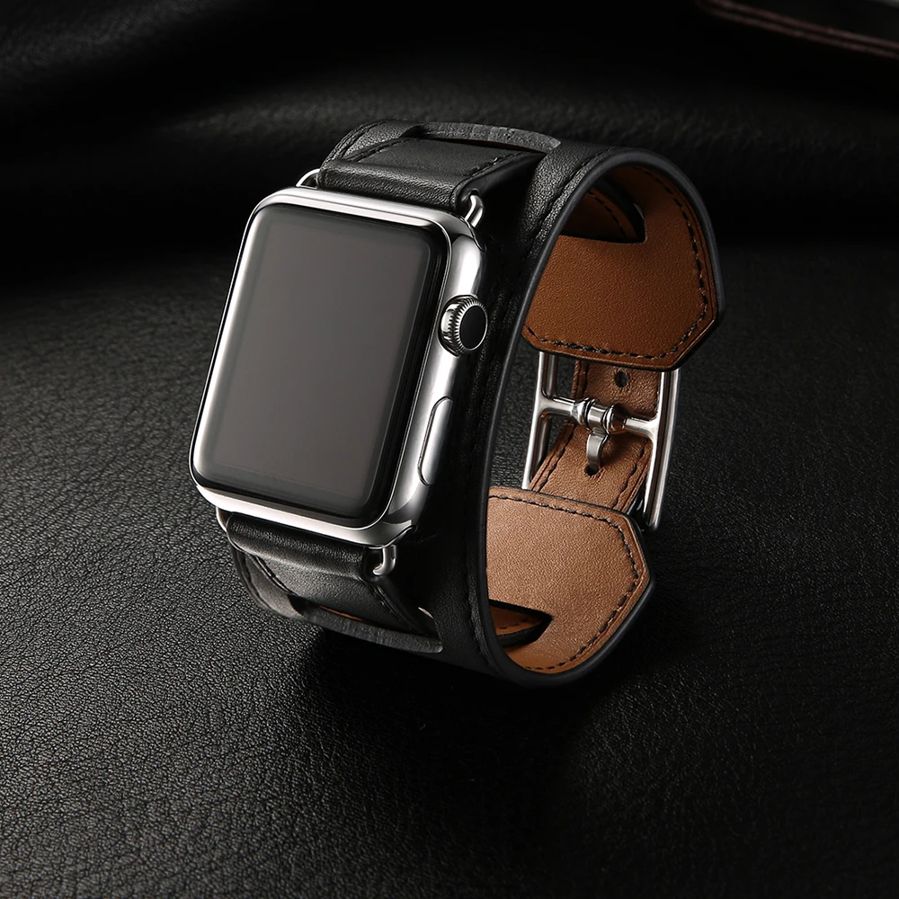 Luxury Real Leather Cuff Bracelet Belt For Apple Watch Band 38mm 40mm 42mm 44mm 41mm 45mm 49mm iWatch Strap Series 4 5 6 7 8 SE