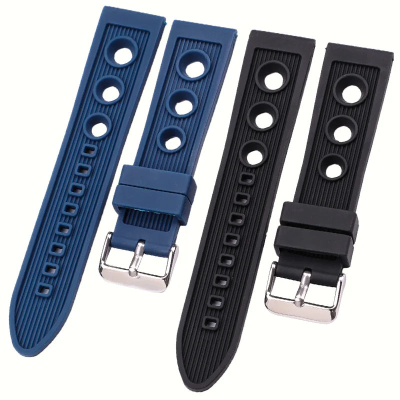 22mm Rubber Watchbands Men Women Waterproof Swimming Smart Watch Band Black Blue Soft Strap