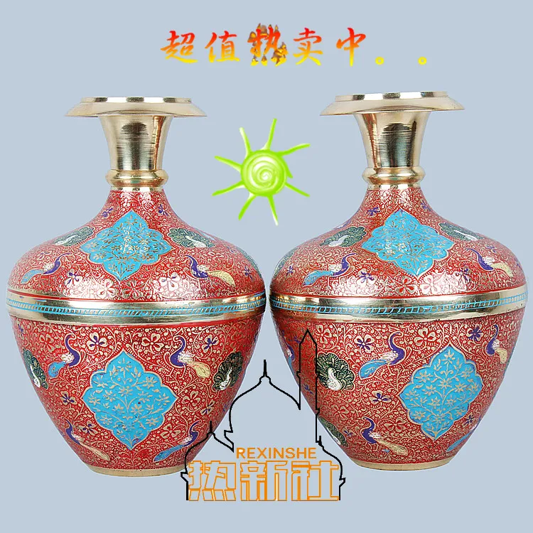 

India painted peacock vase modern fashion craft gift decoration art classical antique belly flat vase