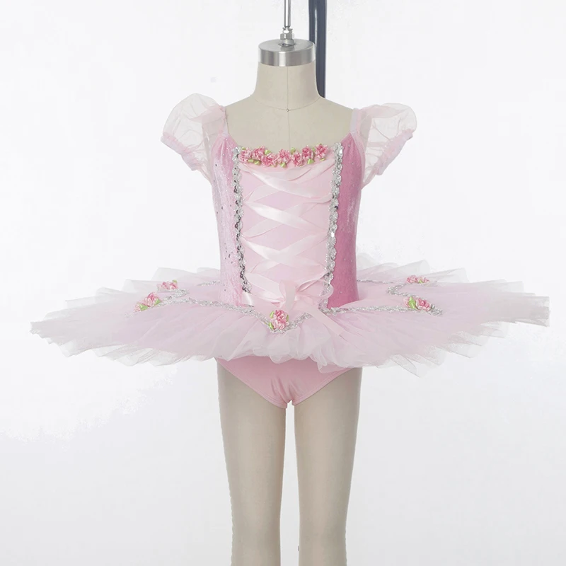 

New Pink Velvet Bodice Child Stage Performance Pancake Ballet Tutu Ballerina Professional Dance Costume Girls Leotard Tutu Dress