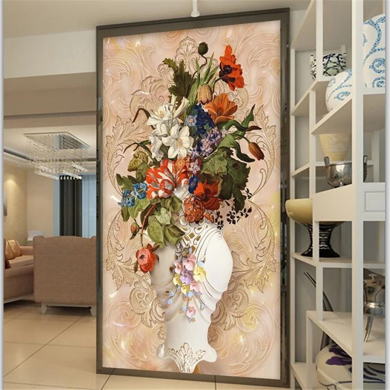 beibehang Custom wallpaper 3d photo mural vase flower pattern 3d three-dimensional porch aisle TV background wall paper 3d mural