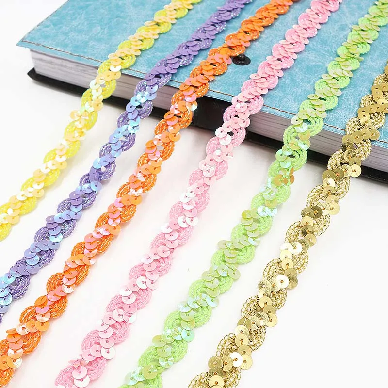 5 Meter 15 mm Round Sequins Fabric Lace Trim Ribbons for Wedding Party Decoration Cloth Crafts Sewing Accessories Glitter Trims