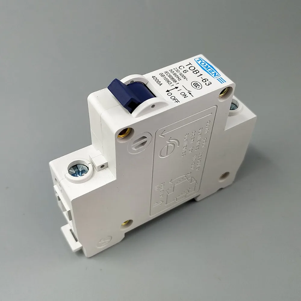 1P AC MCB TOB1-63 C type 230/400V~ 50HZ/60HZ Mini Circuit breaker 3A 6A 10A 16A 20A 25A 32A 40A 50A 63A