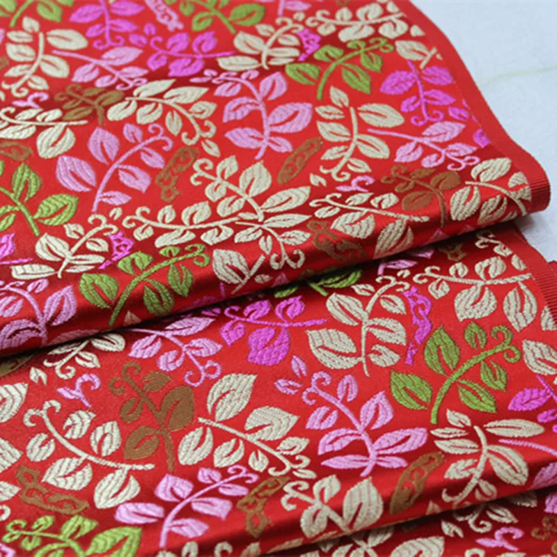 CF523 8Colors Leaves Embroidered Brocade Fabric Chinese Silk Stain Fabric Home Textiles Women's Dress Silk Fabrics DIY Materials