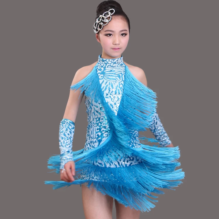 

blue/red/black/pink tassel sequins Children's Latin dance clothing for girls tango/samba/rumba dance practice/performance show