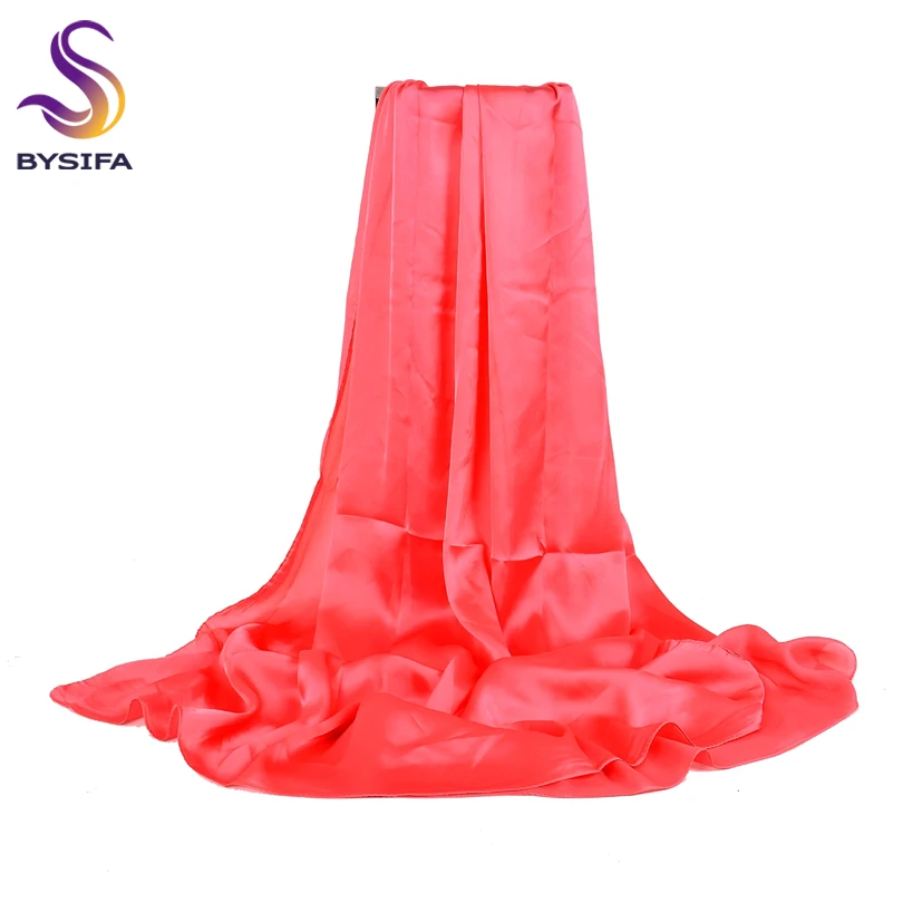 [BYSIFA] Ladies Plain Silk Scarf Shawl Navy Blue New Spring Autumn Elegant Solid Satin Long Scarves Women Summer Beach Cover-ups