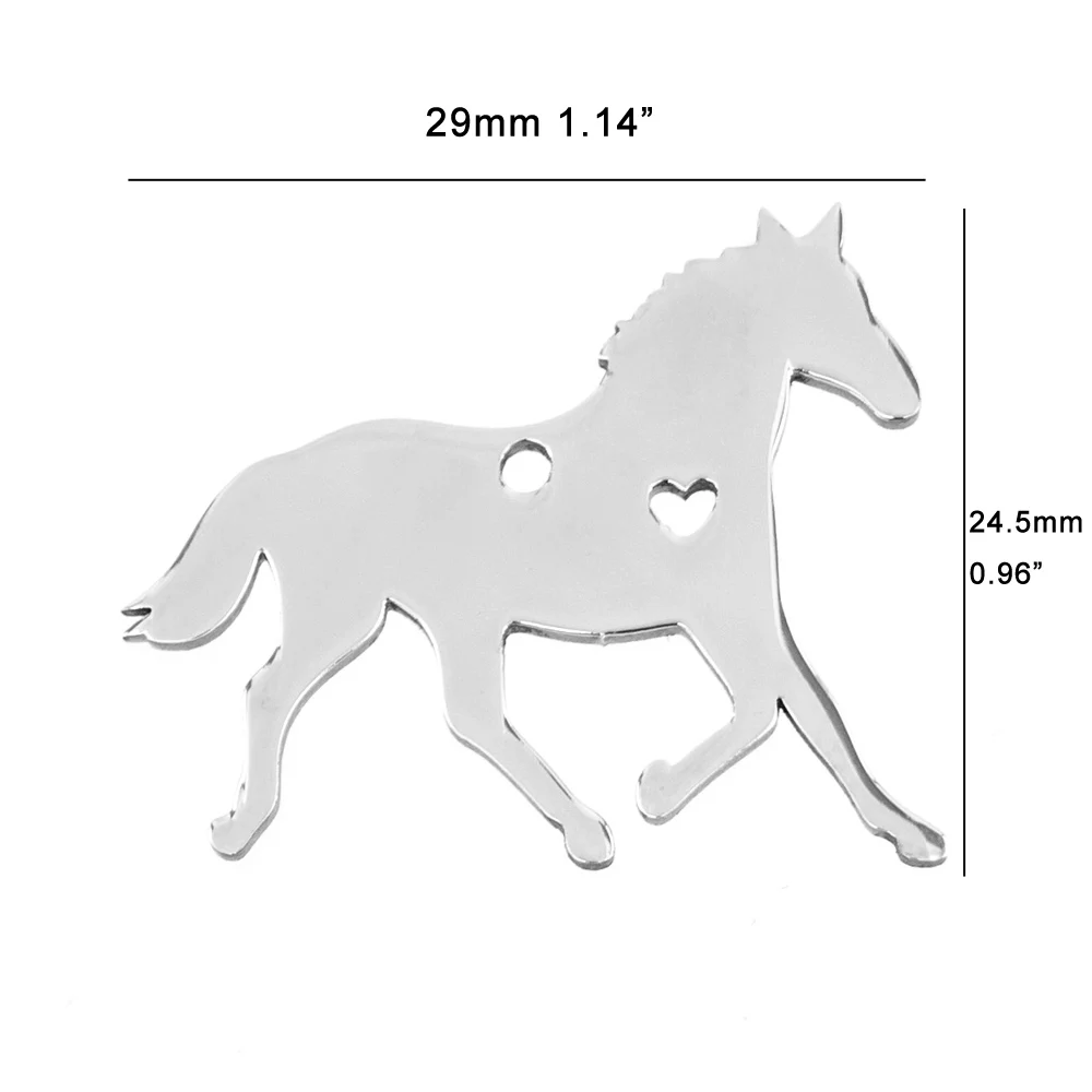 Risul Racing Horse Steed with Heart Pendant Engrave blank Charms Mirror polish Stainless steel good Quality wholesale 50pcs