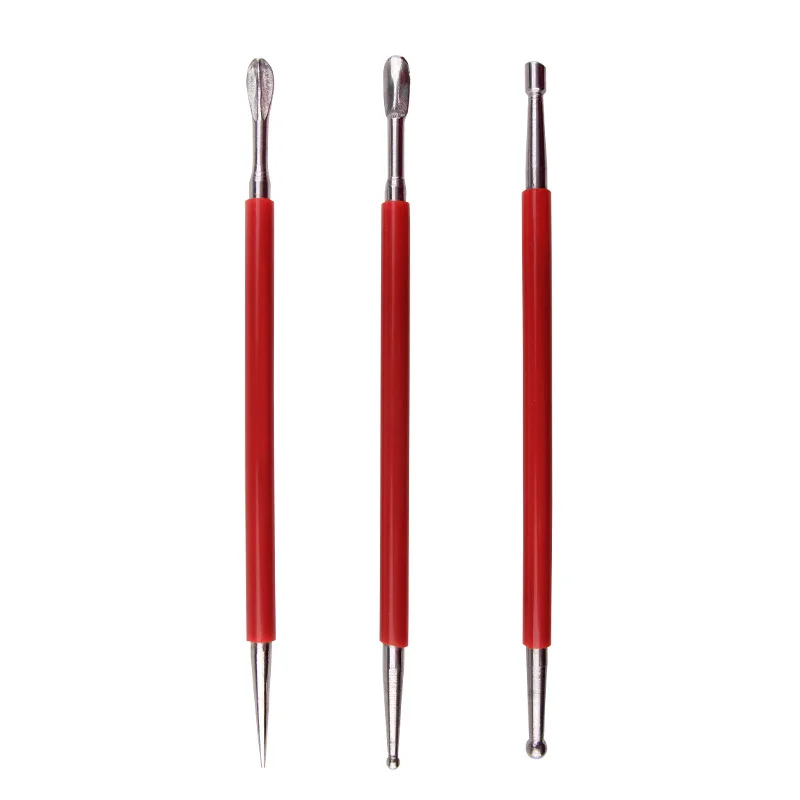 3 Pcs Rode Bar Rvs Inspringen Pen Sets Van Zachte Klei Keramische Inspringen Gereedschap Klei Plastic Gereedschap Artistieke Levert