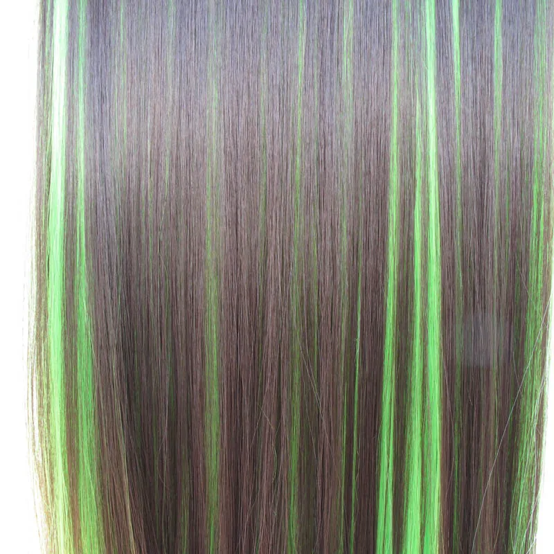 Jeedou Straight Synthetic Hair 5Clips Clip in One Piece Hair Extension Blue Brown Green Pink Highlighted Piano Color