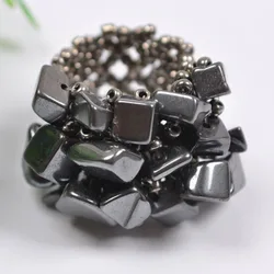 Elastic Black Hematite Bead Finger Ring Stretch Size 8-9 Jewelry For Woman Gift X017