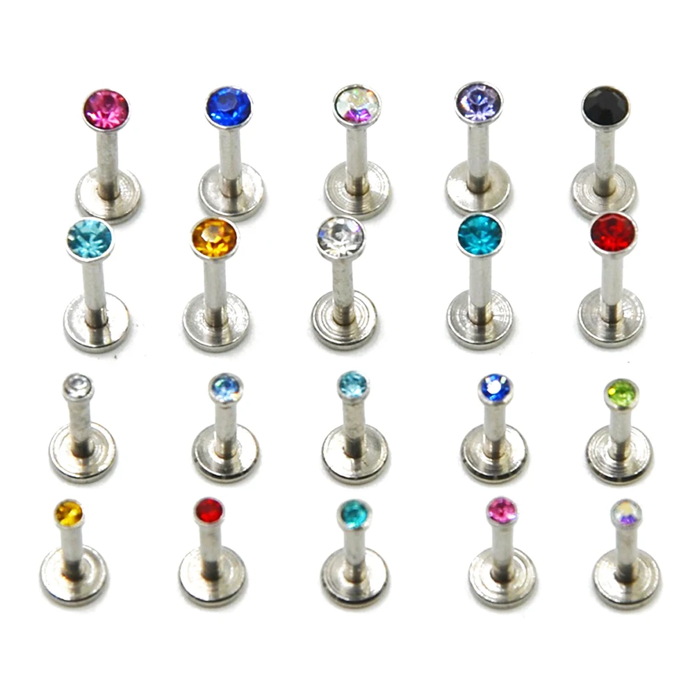 BOG-Lot 10Pcs Zircon Anodized Internally Threaded Prong Lip Stud Ear Cartilage Tragus Helix Piercing stud Ring 16g Body Jewelry