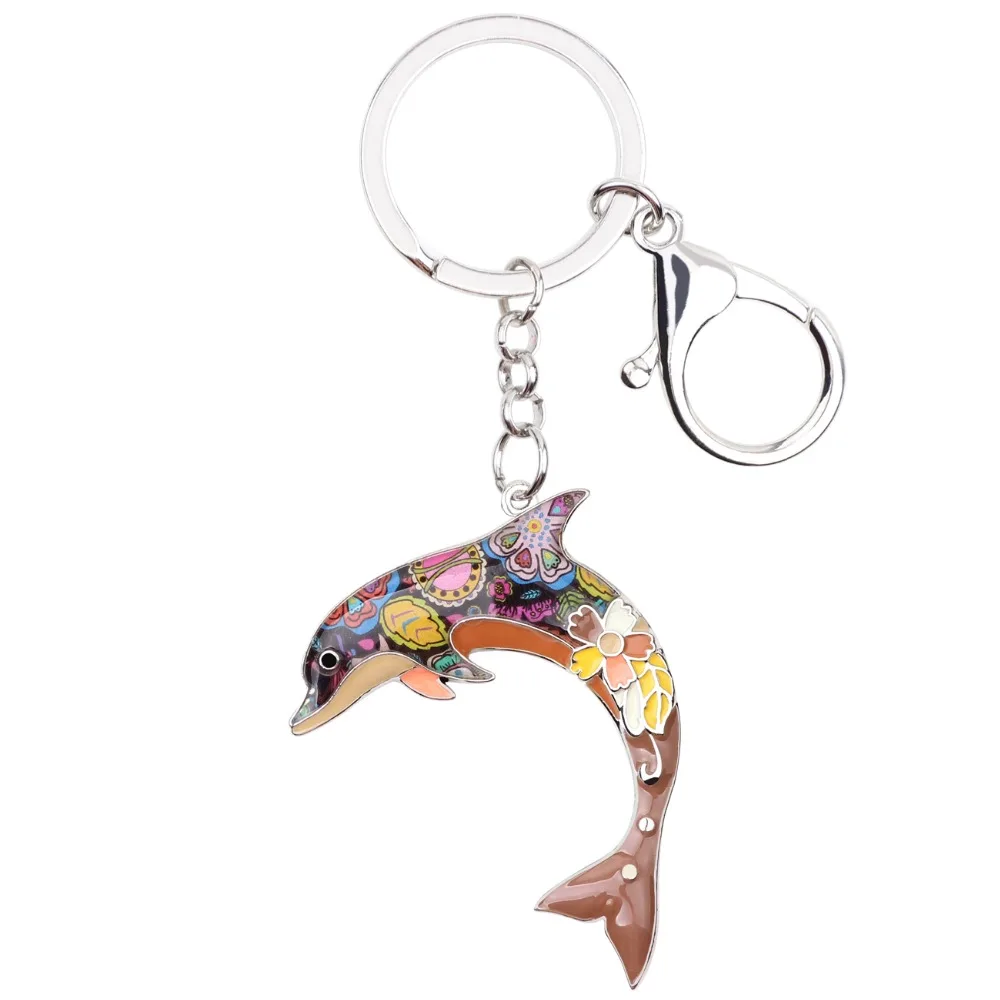 WEVENI Enamel Dolphin Key Chain For Women Handbag Charm Keychain Key Ring Man Car Key Holder Ocean Animal Jewelry Accessories