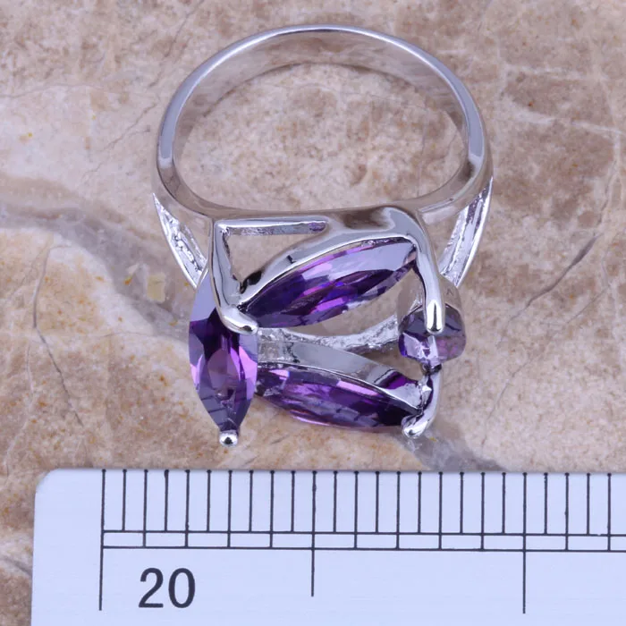 Distinctive Purple Cubic Zirconia Silver Plated  Ring Size 6 / 7 / 8 / 9 R0218