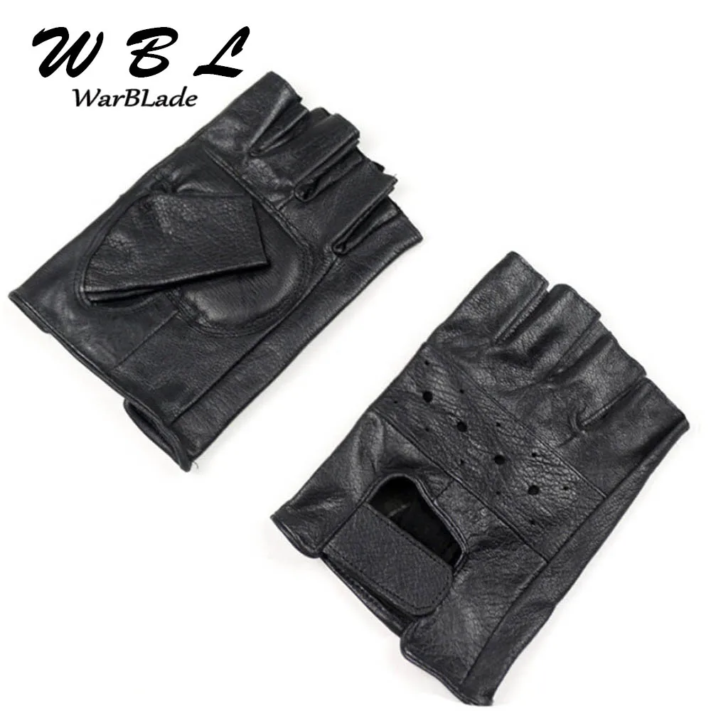 Men Genuine Leather Gloves High Quality Slip-resistant Luvas Half Finger Sheep Leather Fingerless Gloves gants moto WARBLADE