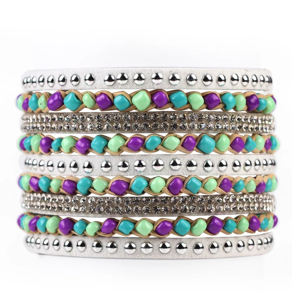 Bonsny Handmade Bracelet Women bohemian Brand Bangle Weave Fashion Crystal shell Sequins punk Bracelet 2016 New Jewelry For Girl