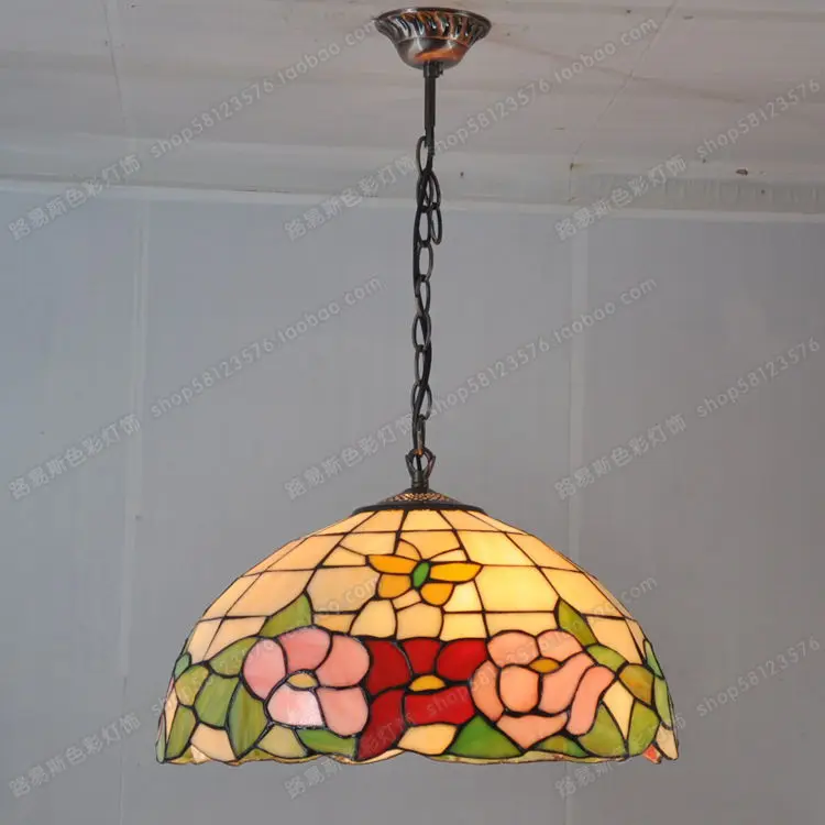 European Style 16-Inch Butterfly Flower Hotel Restaurant Kitchen Chandelier Glass Tiffanylamps Decorated American Pastoral