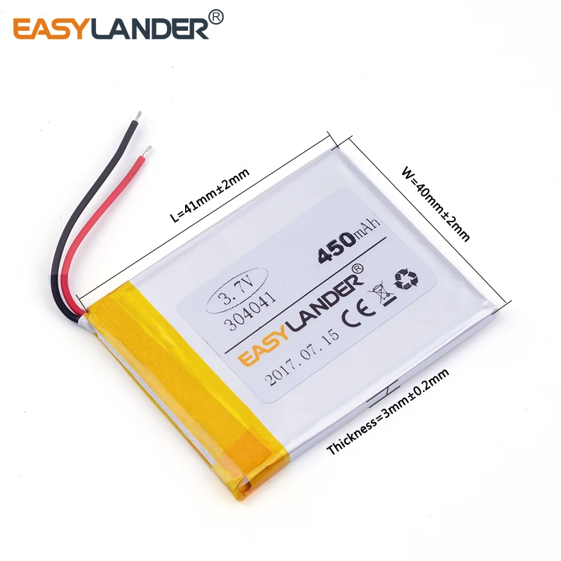

10pcs /Lot 3.7v lithium Li ion polymer rechargeable battery 304041 450mAh phone battery factory direct 034041