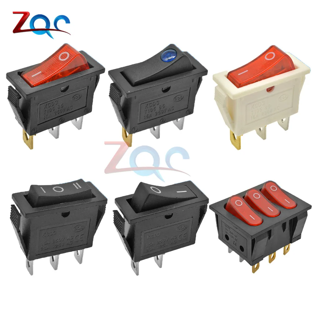 KCD3 Rocker Switch ON-OFF 2 3 Position 2 3 pin 3Pin 2Pin Electrical Equipment Light Power Switch 16A/250V 15A/250V AC Waterproof