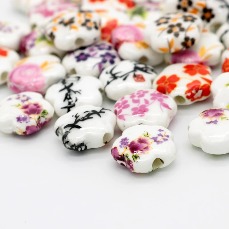 10pcs/lot 15mm Ceramic Beads Flower Porcelain DIY Beads Handmade Jewelry Making Accessories Straight Hole Spacer Beads Wholesale