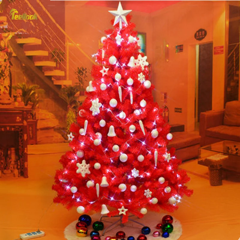 Teellook Christmas tree 1.2m/5.0m big red Christmas tree decorated Christmas tree package encryption Christmas scene layout image 2