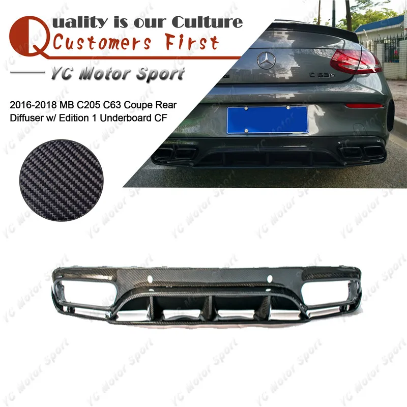 Car Accessories Carbon Fiber Rear Diffuser Fit For 2016-2018 MB C205 C63 Coupe OEM Rear Diffuser w Edition 1 Style Underboard