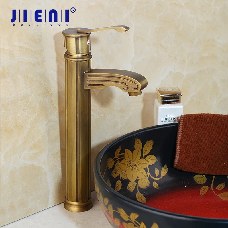 JIENI Basin Faucets Antique Brass Faucet Bathroom With Single Handle Vintage Deck Mount Torneiras Hot Cold Bath Mixer Tap