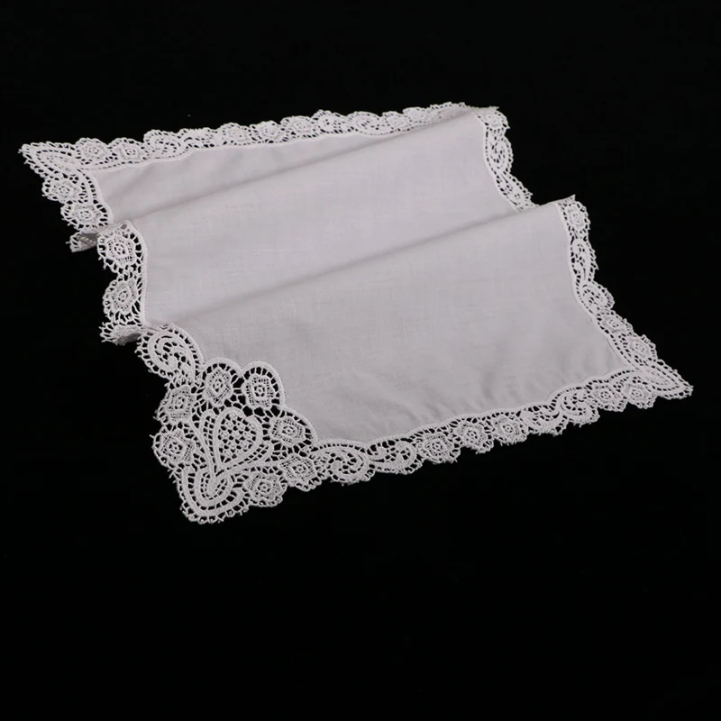 A005-R: White premium cotton lace handkerchiefs 12 piece/pack blank crochet hankies for women/ladies wedding gift