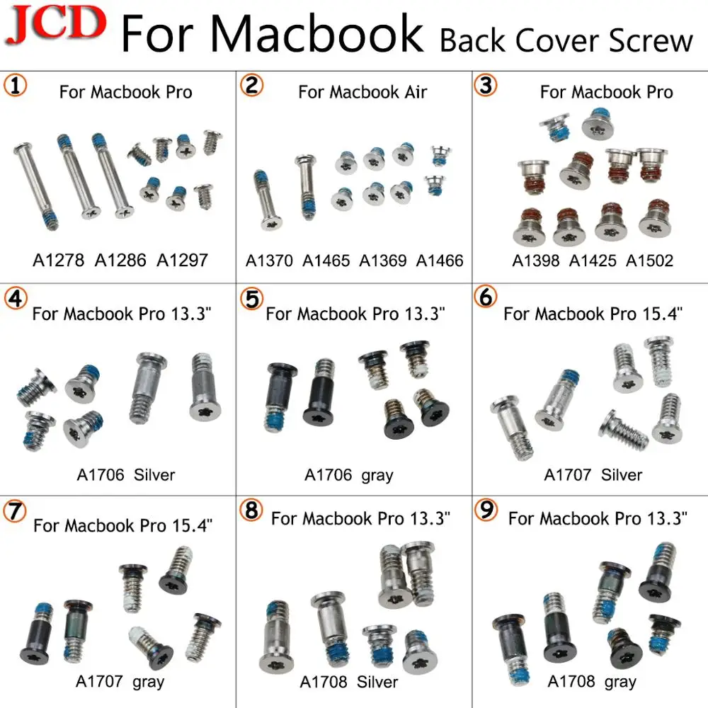 JCD Laptop Bottom Case Screw For Macbook Pro Retina A1278 A1286 A1297 A1398 A1425 A1502 MC975 MC976 MD212 set screw A1706 A1534