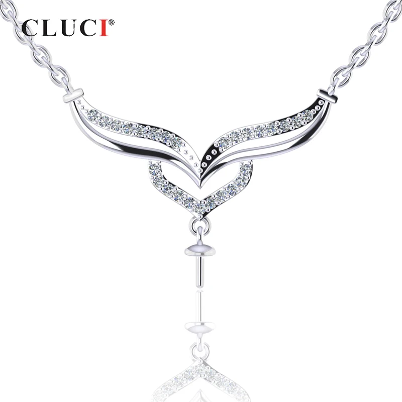 CLUCI 925 Sterling Silver Angel Swing Heart Luxury Zircon Pendant Necklace for Women Valentine Day Gift Necklace Jewelry SN053SB