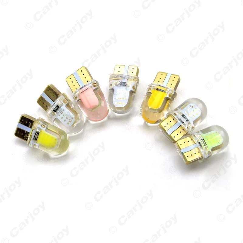 LEEWA 4pcs Car T10 194 168 W5W COB 8SMD Silica Car LED Door License LED Light Bulb Wedge Light 7-Color #CA2901