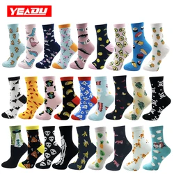 YEADU-Chaussettes japonaises en coton coloré pour femme, dessin animé, mignon, drôle, heureux, crâne, extraterrestre, avocat, fille, cadeau de Noël