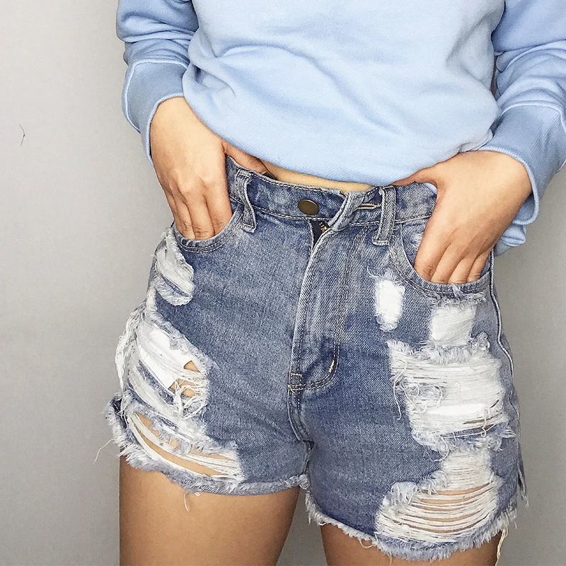 

Dark wash High-waist Jean Ripped Destroy Holes Tassel Denim 2018 Sexy Women New Fashion Summer Casual Hot Shorts