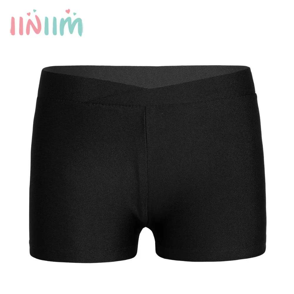 iiniim 2-12T Kids Girls V-front Waistband Shorts Bottoms for Ballerina Gymnastic Leotard Summer Dancewear Boy-cut Child Shorts