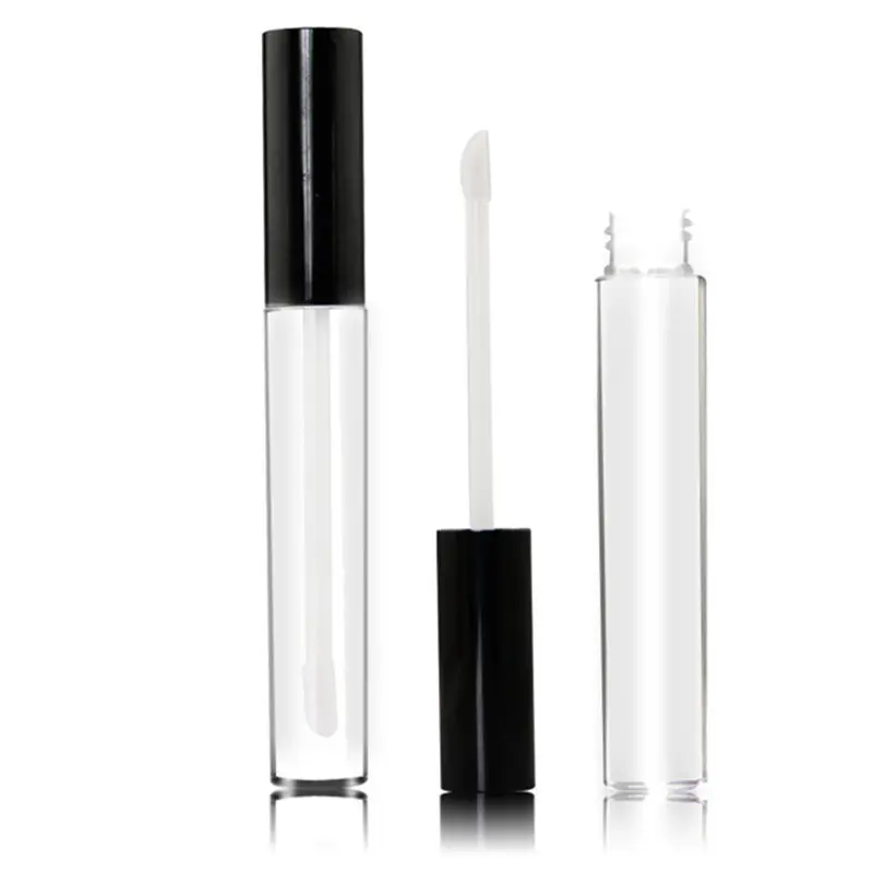 

high-grade cylindrical plastic transparent 5ml lip gloss / lip oil / labial glair empty tube with black cap F20171022