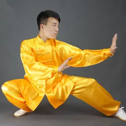 USHINE-uniforme de KungFu de manga larga para hombre y mujer, ropa de rendimiento de Tai Chi, blanco, azul, amarillo, Wushu, HX11