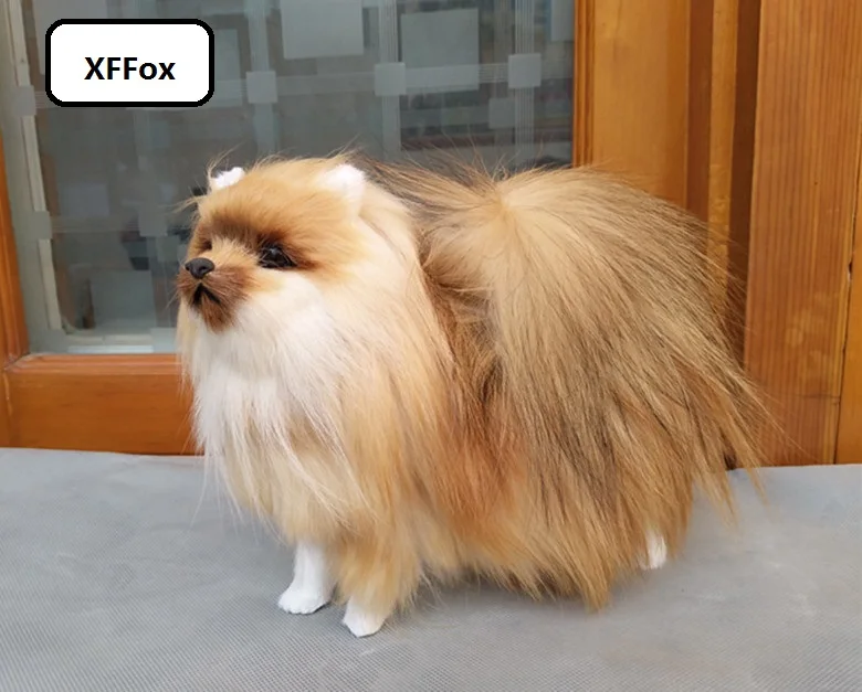 

new real life Pomeranian dog model plastic&furs brown dog doll gift about 23x20x9cm xf1554