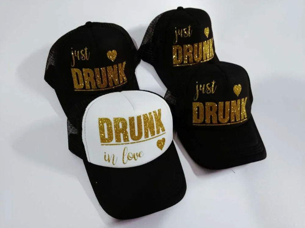 glitter drunk in love wedding briesmaid bride hats caps Bachelorette birthday favor gifts bridal shower party decorations